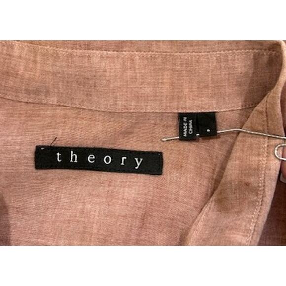 Theory Rotuma Jugen Mens Mauve Long Sleeve Linen Blend Button Up Shirt Small - Picture 5 of 8